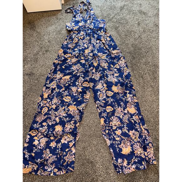 Anthropologie Pants - Anthropologie Ett Twa Blue Orange Floral Print Jumpsuit Size M